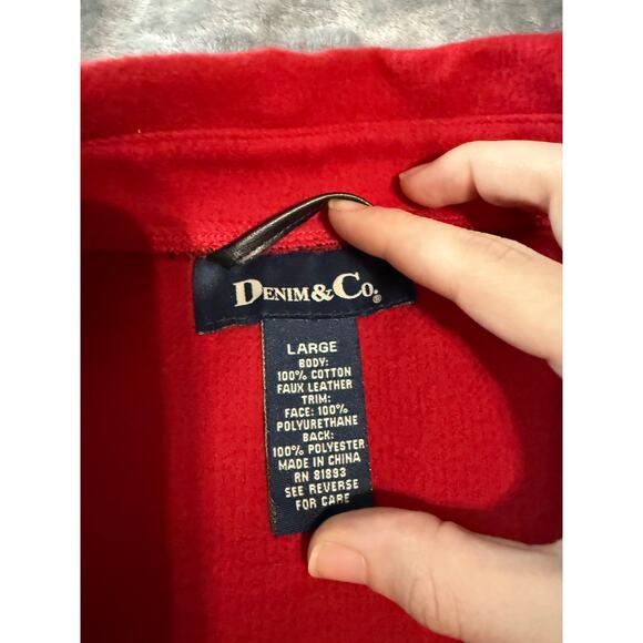 Denim & Co Flannel Jacket Women Large Red Buffalo Plaid Toggle Buttons Coat - Picture 3 of 8